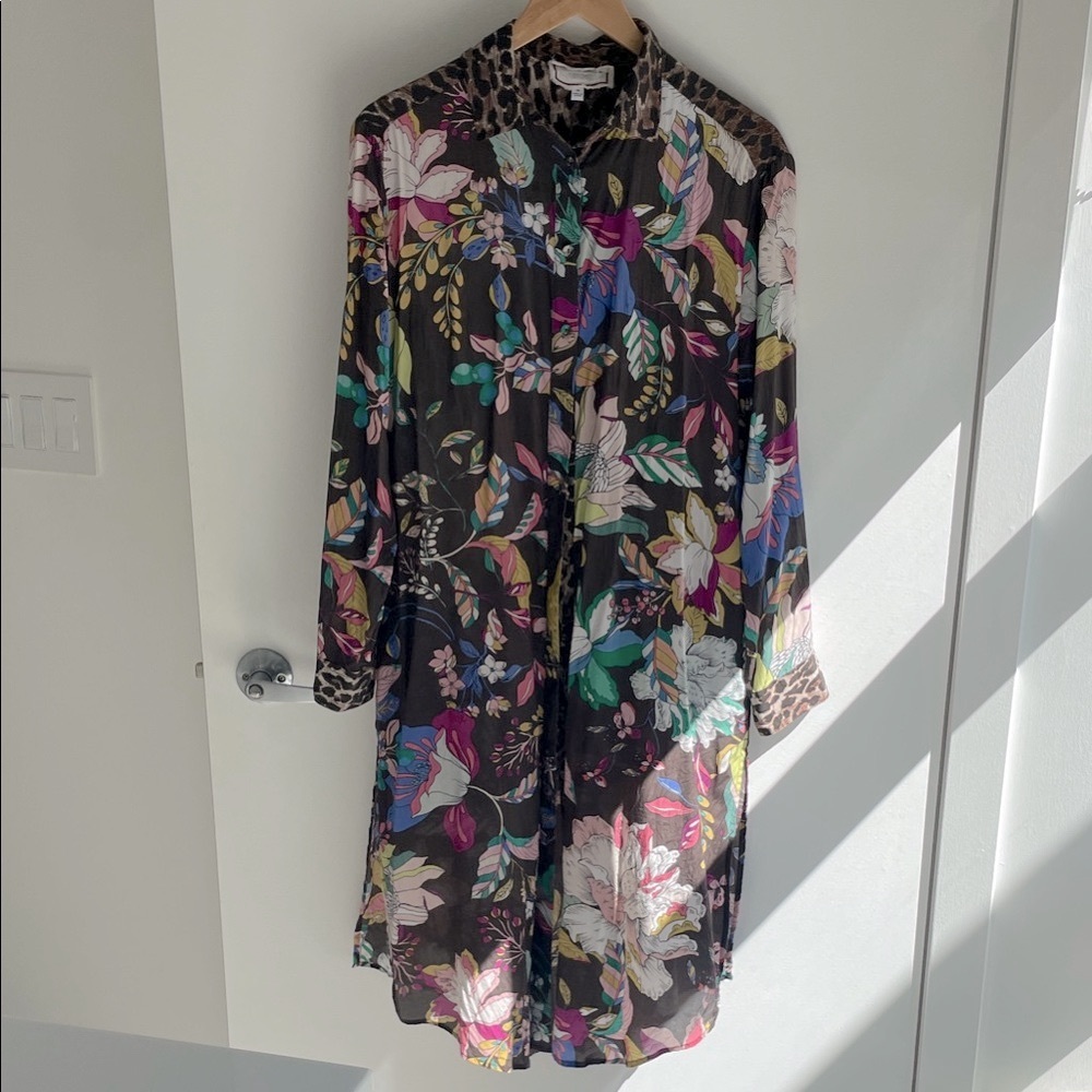 Johnny Was 100% Silk Arabella Relaxed Floral & Leopard Dress/Overshirt